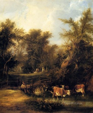  stream - Cattle By A Stream rural scenes William Shayer Snr